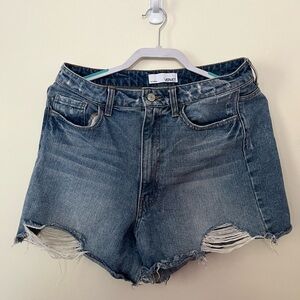 Blue Distressed Jean Shorts with Frayed Hem